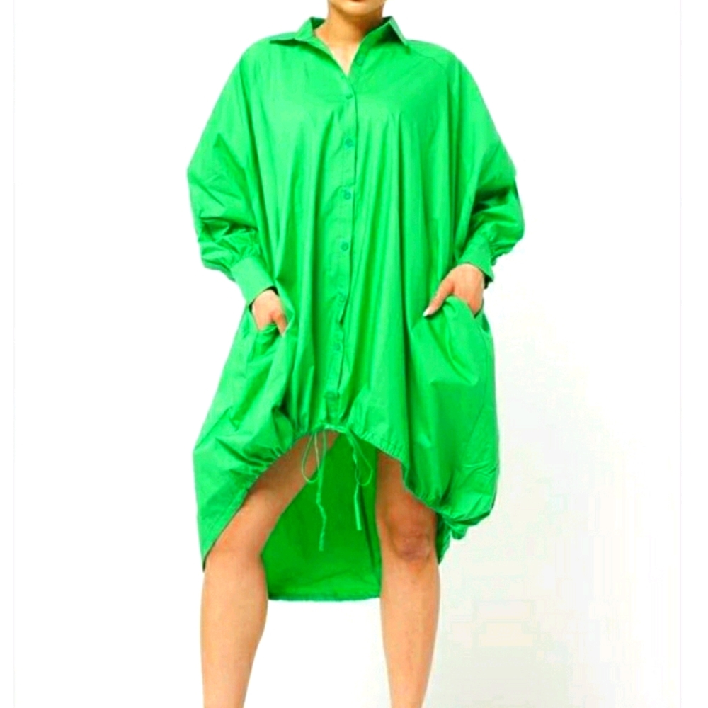 Long Sleeve Solid Collard High Low Oversized Dress